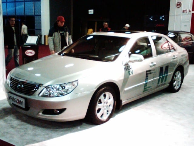 BYD F6DM plug-in hybrid at NAIAS2008. It looks rather like a Toyota Camry. 